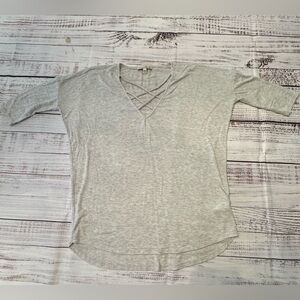 Express Light Gray Crisscross V-Neck Tee